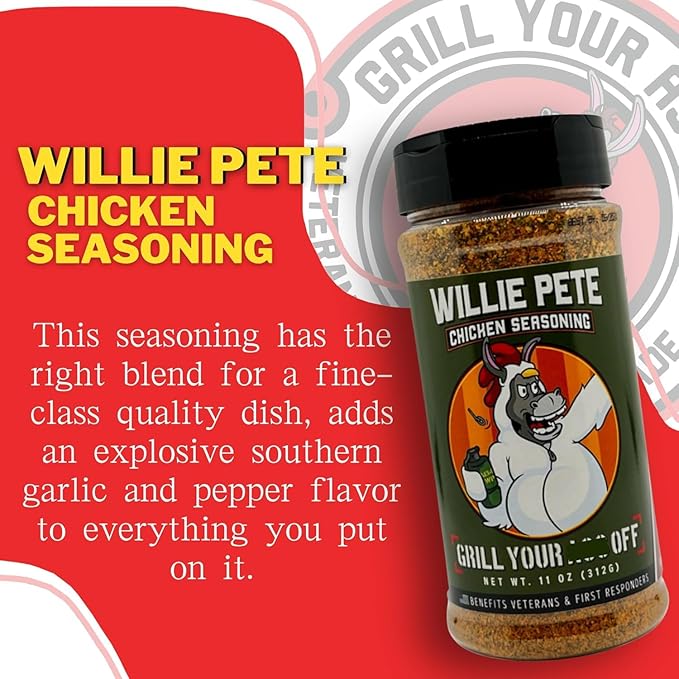 GYAO Willie Pete Chicken Seasoning – 11oz Southern Garlic Pepper Blend BBQ Seasoning for Chicken, Beef & More – MSG & Gluten Free – USA Made & Veteran Owned