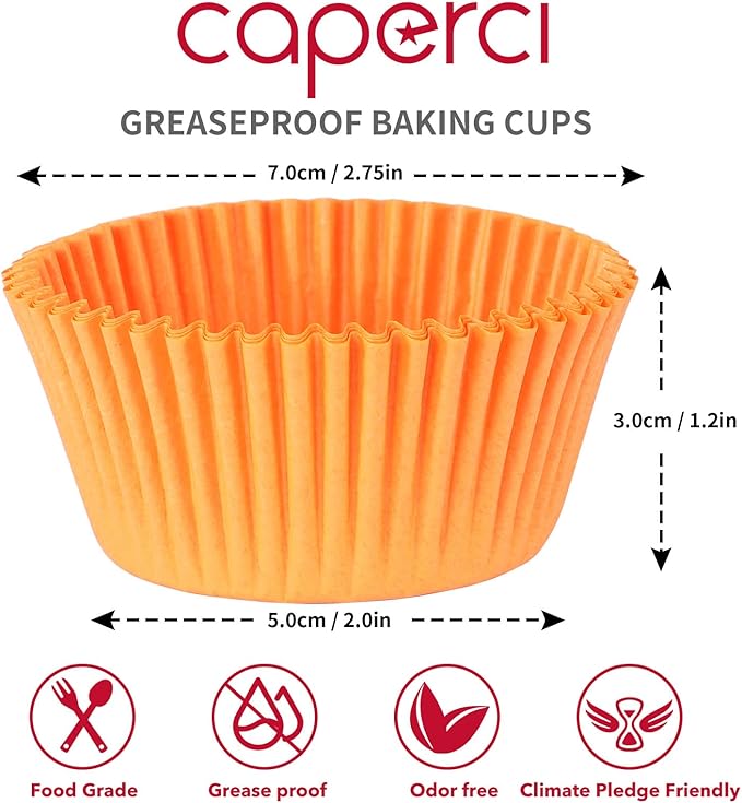 Caperci Standard Orange Cupcake Muffin Liners 500-Count, No Smell, Food Grade & Grease-Proof Paper Baking Cups (Orange)