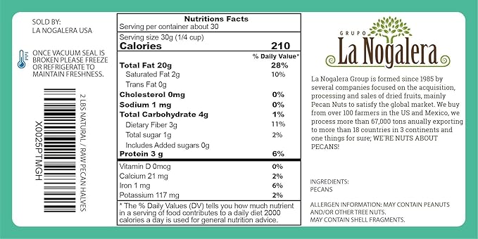 La Nogalera - 2 lbs Natural shelled pecan halves. Raw pecan nuts that compare to organic, NO SHELL, Non-GMO, Kosher and Halal Certified and Ketogenic friendly