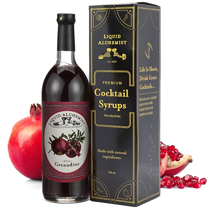 Liquid Alchemist Grenadine Syrup for Cocktails - Real Ingredients Make our Pomegranate Syrup the Perfect Shirley Temple Mix - Our Small Batch is Non-GMO, Gluten Free & Vegan (25.4 oz)