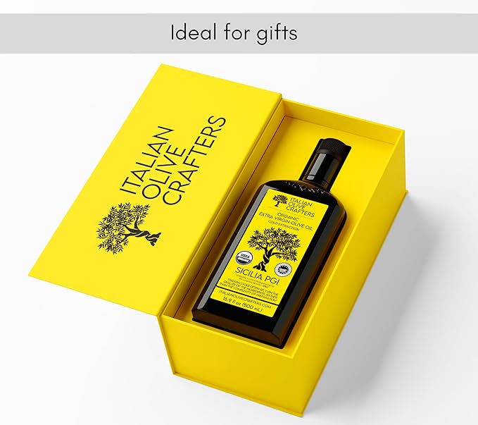 Italian Olive Crafters, Polyphenol Rich Organic Extra Virgin Olive Oil, 16.9 fl oz - Organic Olive Oil Extra Virgin Cold Pressed Glass Bottle