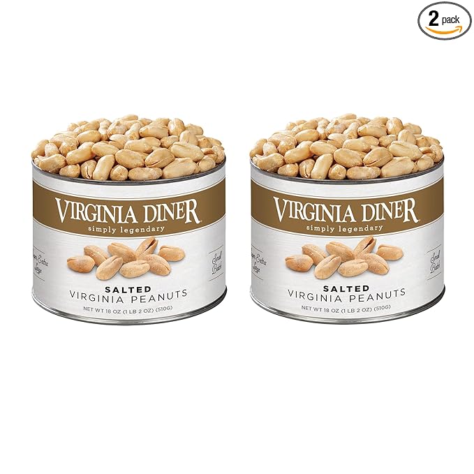 Virginia Diner Gourmet Blister Roasted All Natural XL Virginia Peanuts with Unique Crunch Heart Healthy Snack or Gift 18oz (2 Pack) Salted