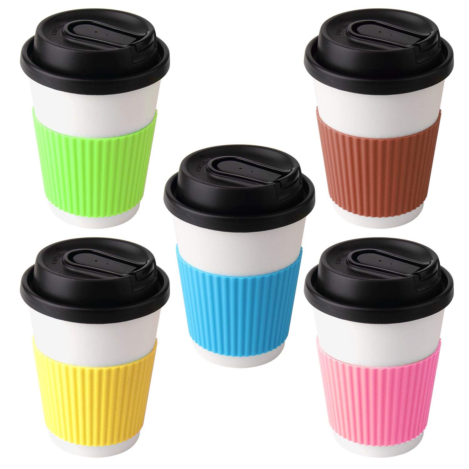 5pcs Assorted Colors Heat-resistant Silicone Nonslip Coffee Cup Sleeve,Resistant Reusable Glass
