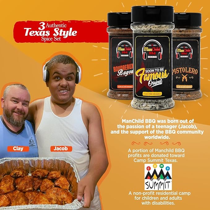 All-Purpose Salt Pepper Garlic BBQ Rub by Manchild, Authentic Texas Style Dry Rub for Beef, Chicken, Pork, Seafood & Veggies, 7 oz