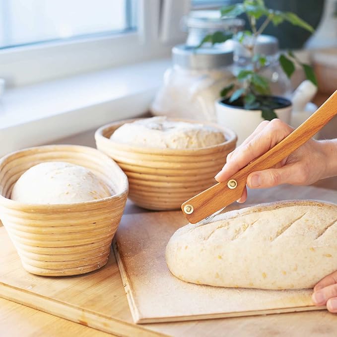 Nuanchu 4 Pcs Proofing Basket 9 Inch Round Bread Proofing Basket 10 Inch Oval Rattan Baking Bowl for Sourdough Bread Baking Home Bakers