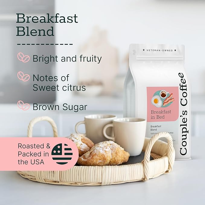 Couple?™s Coffee Ground Coffee | Gives Back to Military Families | Breakfast in Bed | Breakfast Blend Coffee | Made with 100% Arabica Beans | 12oz bag brews about 34 cups