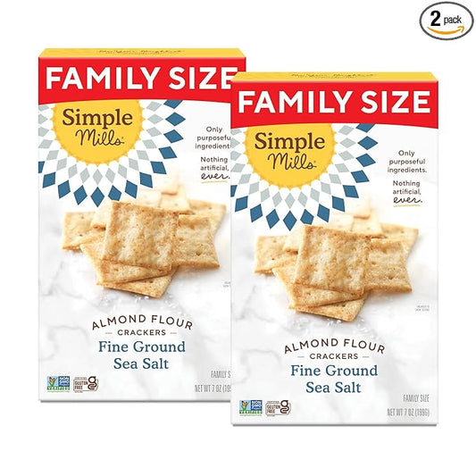 Simple Mills Almond Flour Crackers, Family Size, Fine Ground Sea Salt - Gluten Free, Vegan, Healthy Snacks, 7 Ounce (Pack of 2)
