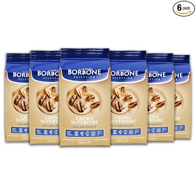 Caffè Borbone Whole Bean Coffee, Crema Superiore, Arabica and Robusta Blend - Roasted and Freshly Packaged in Italy - 2.2 Pound Bag (Pack of 6)