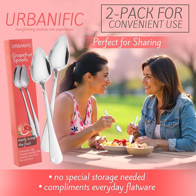 Grapefruit Spoons ??Serrated Edge Stainless Steel Spoons to Easily Cut Citrus Fruits like Grapefruit, Oranges & Kiwi ??Polished Finish, Dishwasher Safe - 2 Pack