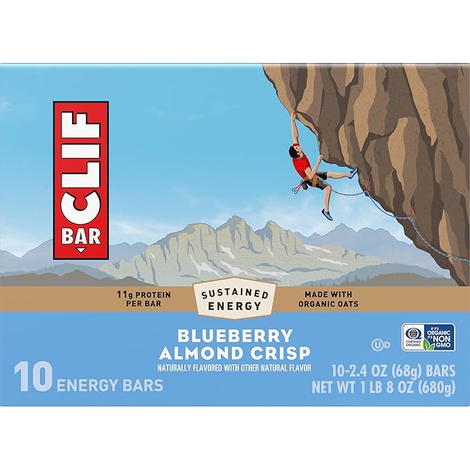 CLIF BAR - Blueberry Almond Crisp - Made with Organic Oats - Energy Bars - Non-GMO - Plant Based Protein Bars (10 Pack)