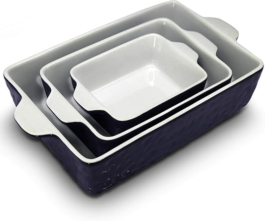 NutriChef 3-Piece Ceramic Casserole Dishes for Oven - Heavy Duty Rectangular Lasagna Baking Pans w/ Premium Nonstick Coating & Handles - PFOS, PTFE, PFOA Free - Microwave & Oven Safe, Royal Blue