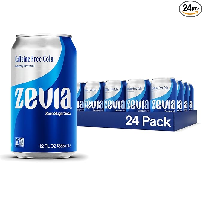 Zevia Zero Sugar Soda, Caffeine Free Cola, 12 oz Cans (24-Pack) ??Naturally Sweetened, Zero Calorie Sugar Free Soda - Non-GMO Project Verified, Gluten-Free, Vegan