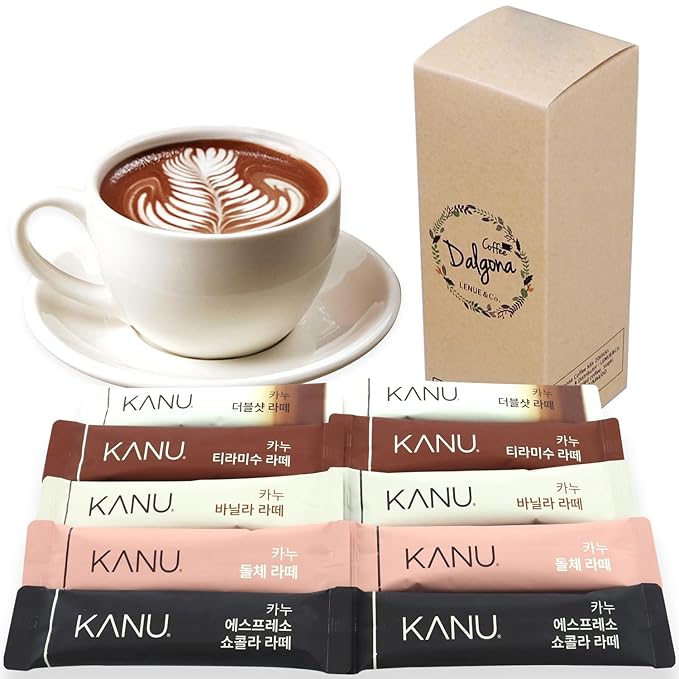 KANU Latte - Korean Maxim 3 in 1 Instant Coffee Variety Sample Packets with Gift Box Set, Camping Essentials, KANU Latte 5 Mix Combination 10 Sticks