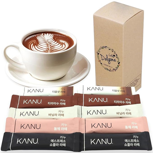 KANU Latte - Korean Maxim 3 in 1 Instant Coffee Variety Sample Packets with Gift Box Set, Camping Essentials, KANU Latte 5 Mix Combination 10 Sticks