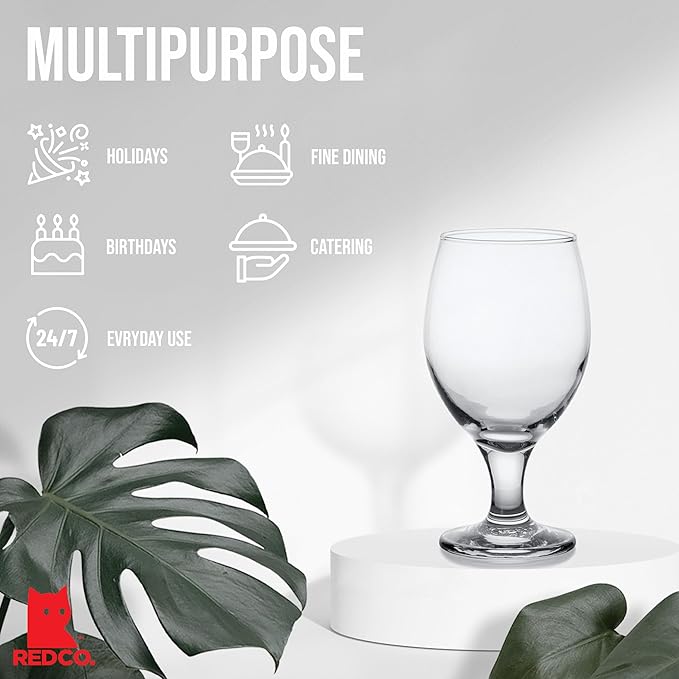 Red Co. Belluno Classic Clear Glasses for Water, Juice, Liquor - Wine Goblets - Set of 6 (13.5 Ounces)