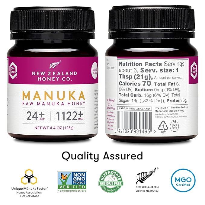 New Zealand Honey Co. Raw Manuka Honey UMF 24+ / MGO 1122+ | 4.4oz | 125g | Medical Grade Raw Honey