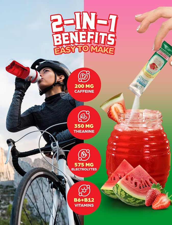 Hydration + Energy Sugar-Free Powder Packets |Electrolyte Agua Fresca Drink Mix, Caffeine & Theanine |Hibiscus, Horchata, Strawberry Watermelon |15 Single Serve Sticks |Low Calorie