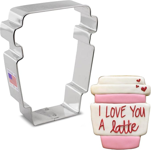 Ann Clark Cookie Cutters Latte Coffee Cup Cookie Cutter, 3.75" Made in USA
