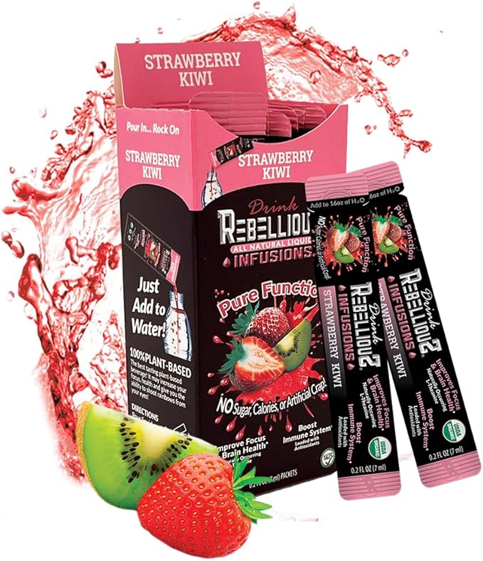 Rebellious Strawberry Kiwi Organic Drink Mix ??Organic 0 Calorie Energy Drink Mix | Monk Fruit & Green Tea Extract | L-Theanine + Natural Caffeine | 100% Plant-Based | 10 Packs | Keto, Gluten-Free