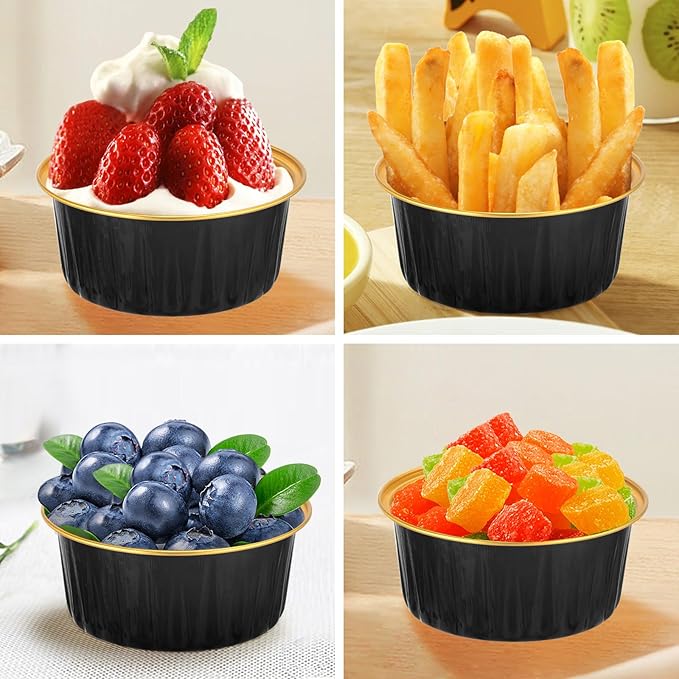 200Pack Mini Cake Pans with Lids Baking Cups with Spoons (Black&Gold)