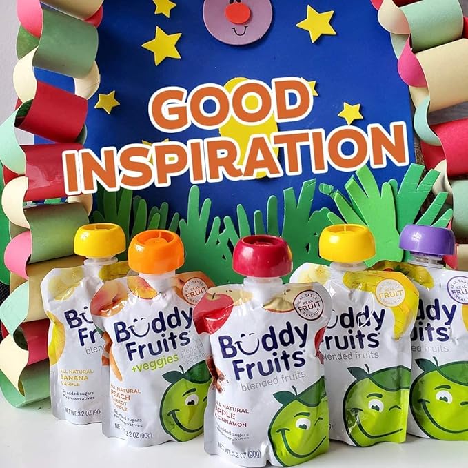 Buddy Fruits Pure Blended Fruit Snack To Go Apple, Mango, Banana and Passion Fruit Applesauce 3.2oz (Pack of 12) | 100% Real Fruit | No Sugar, Non GMO, Vegan, No Preservatives, Certified Kosher