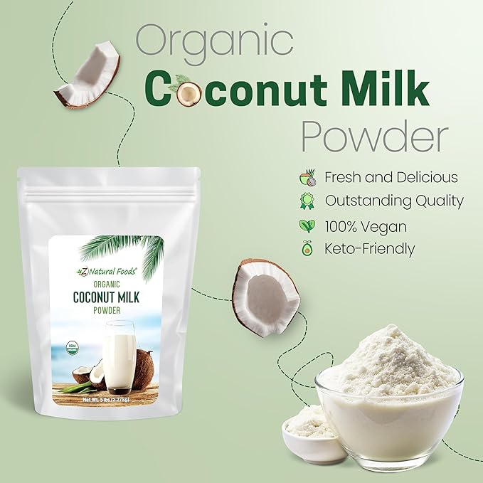 Z Natural Foods Organic Coconut Milk Powder - All-Natural Vegan Dairy-Free Alternative with MCTs - Unsweetened Coconut Creamer for Coffee & Smoothies - Gluten-Free, Non-GMO, 5 lbs