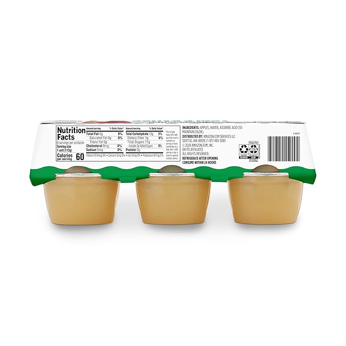 Amazon Grocery, Unsweetened Apple Sauce, 4 Oz, Pack of 6 (Previously Happy Belly, Packaging May Vary)