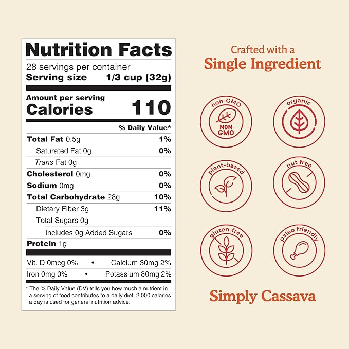 YAK횋VA Organic Cassava Flour - Gluten-Free Flour, Grain-Free, Nut-Free, Wheat Substitute, Paleo, Non-GMO, 100% Yuca Root, No Additives & Preservatives