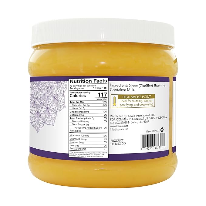 Kevala Ghee ??Ghee Butter ??Grass Fed ??Spreadable Butter ??Ghee Clarified Butter ??Butter Spread ??Lactose Free ??Gluten Free ??Casein Free ??2 lb ??907 gr