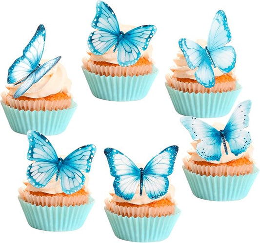 Rsstarxi 60 Pack Wafer Paper Butterflies Cupcake Toppers, Edible Butterfly Cake Decorations Butterfly Decorations for Wedding Birthday Anniversary Baby Shower Party Decorating Supplies Blue