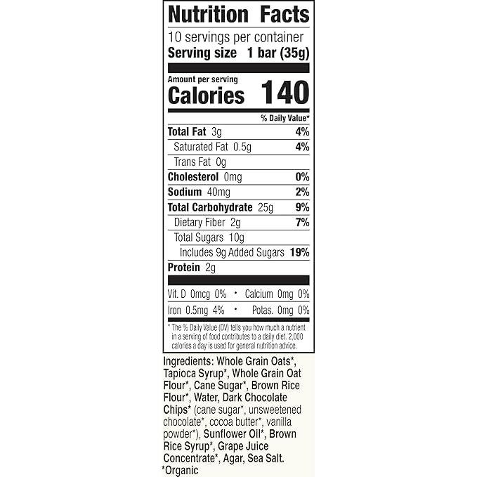 Cascadian Farm Organic Chewy Granola Bars, Dark Chocolate Chip, Value Size, 10 Bars, 12.3 oz
