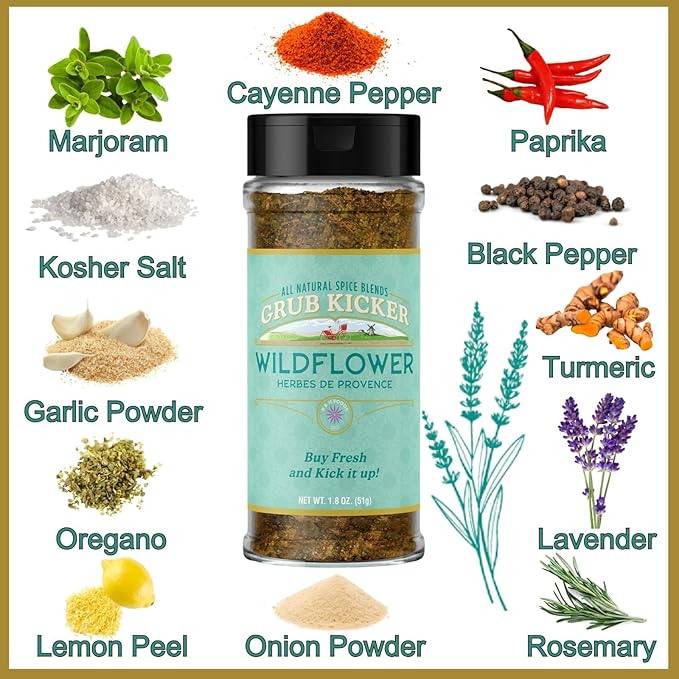 Grub Kicker Herbs de Provence Seasoning Blend - 1.8 oz. - Premium French Herb Mix with Oregano, Sumac, Garlic, Rosemary & Specialty Spices - Unique Premium Blend of Provincial Herbes & Spices