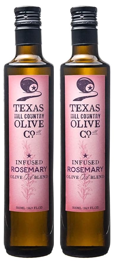 Texas Hill Country Olive Co Rosemary Infused Olive Oil - Cold Pressed Gourmet EVOO Olive Oil - Great for Dressing Dipping Marinade - No Artificial Flavors or Added Sugar - Made in Texas (16.9 oz, 2 Pack)