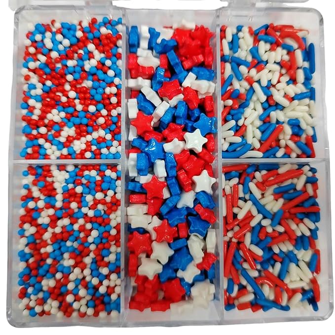 Senchanting Patriotic Jimmies Sprinkles Red Blue and White Nonpareils Stars Sprinkles Fourth of July Sprinkle Edible Stars for Cupcake Decorating, Cookie, Cake, Ice Cream, Baking 2.82 Ounces
