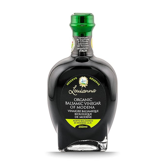 Louianna - Organic Balsamic Vinegar of Modena, High Polyphenol Aged Balsamic Vinegar, Aromatic Vinegar Made of Trebbiano Grapes, With Igp Recognition, 250 mL