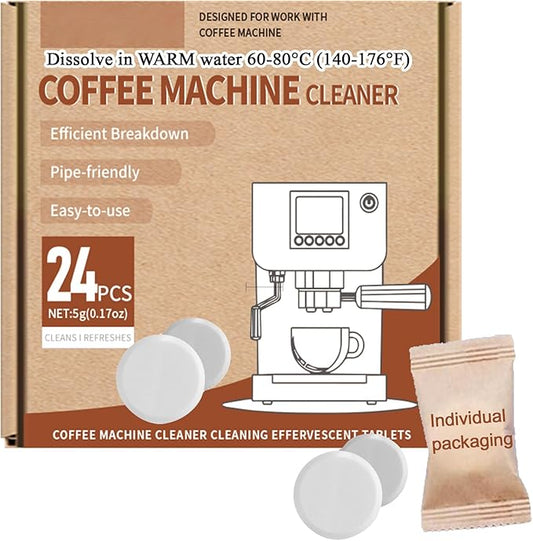 HI FINE CARE Coffee Machine Cleaner Tablets, Powerful Descaling & Deodorizing for All Coffee Makers, Espresso Machines & Single-Serve Devices, 24 Pack Effervescent Cleaning Tablets, 0.17 oz