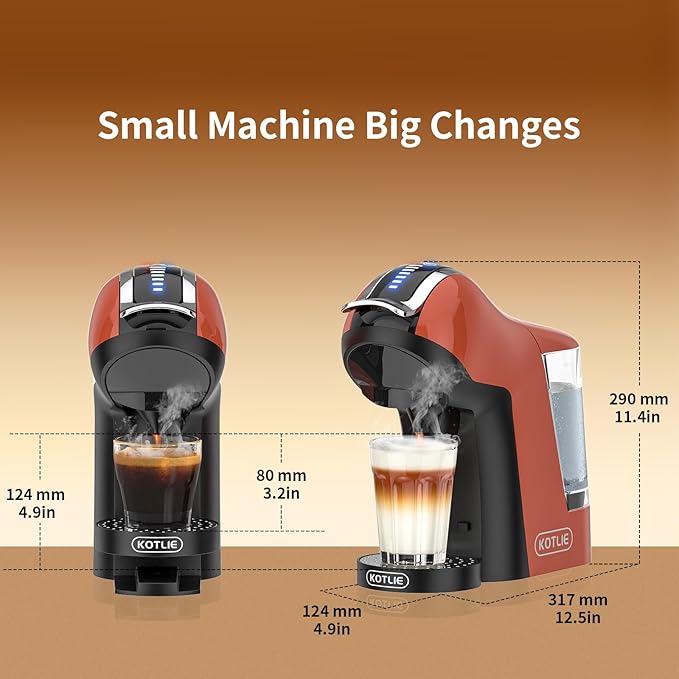 KOTLIE Espresso 5in1 Single Serve Coffee Maker, 19Bar Cappuccino&Latte Maker, Cold&Hot Brewing Coffee Machine for K*cup/NES*presso Original/D*olce G*usto/Ground Coffee/44mm ESE(Orange)