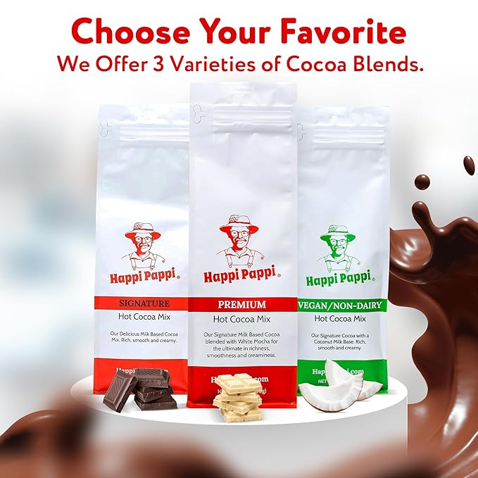 Happi Pappi - Premium Hot Cocoa Mix, Dairy-Based Rich and Creamy Chocolate Powder for Drinks & Baking, Indulgent Cacao Treats for Cozy Nights and Warm Beverages, 16 oz Bag ??White Mocha Flavor