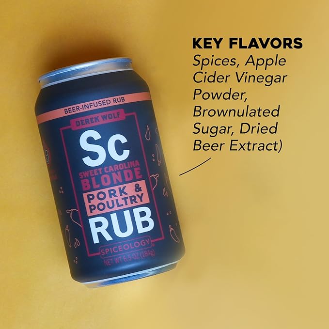 Spiceology & Derek Wolf - Sweet Carolina Blonde - Beer-Infused Barbecue Rubs, Spices and Seasonings - Use On: Pork, Chicken, Seafood, Pasta, Rice, Marinades, or Dressings - 6.5 oz Can with Resealable Lid
