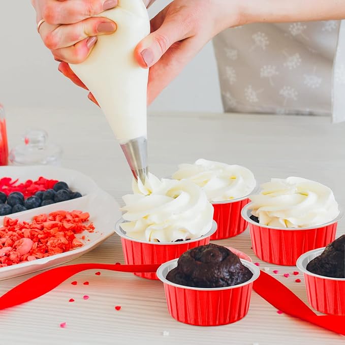 Lainrrew 50 Pack Red Aluminum Foil Baking Cups with Lids, Disposable, Everyday Baking, Birthday, Wedding, Christmas