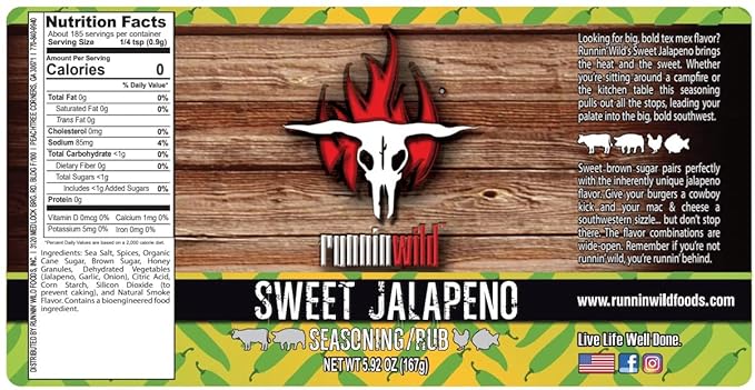 Sweet Jalapeno Seasoning | Premium Sweet and Spicy Rub | Sweet Heat Rub for Beef, Pork, Chicken, and Fish | Incredible Fajita Seasoning and Rib Rub | Runnin Wild Foods, 5.9 oz