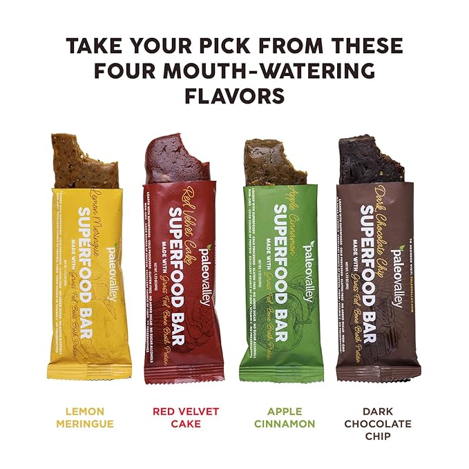 Paleovalley Superfood Bars ??Dark Chocolate Chip??10 Pack ??9g Protein per Bar ??Gluten-Free, Grain-Free, Paleo, Non-GMO ??On-the-Go Snack
