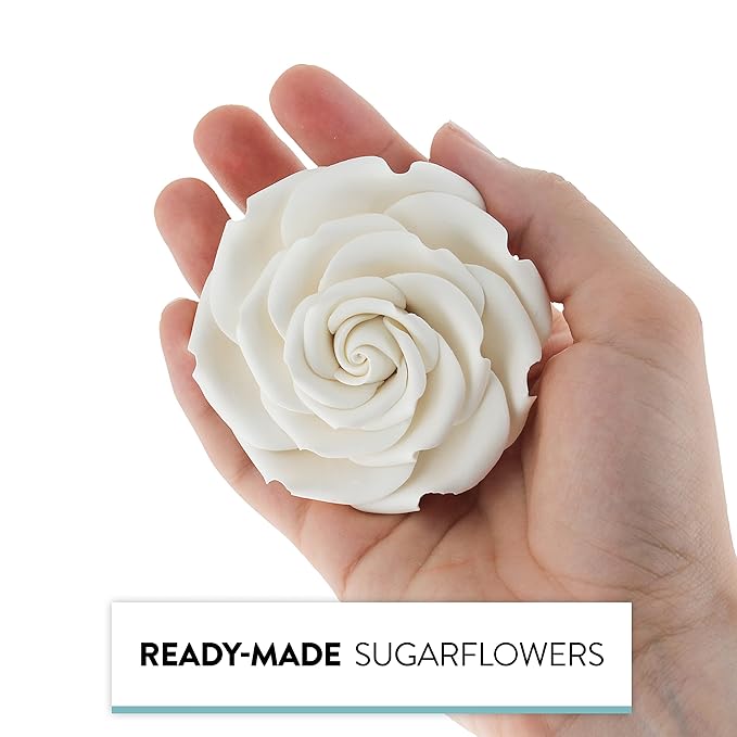 Global Sugar Art Rebecca Rose Sugar Cake Flowers, White 3 Inches, 3 Count by Chef Alan Tetreault