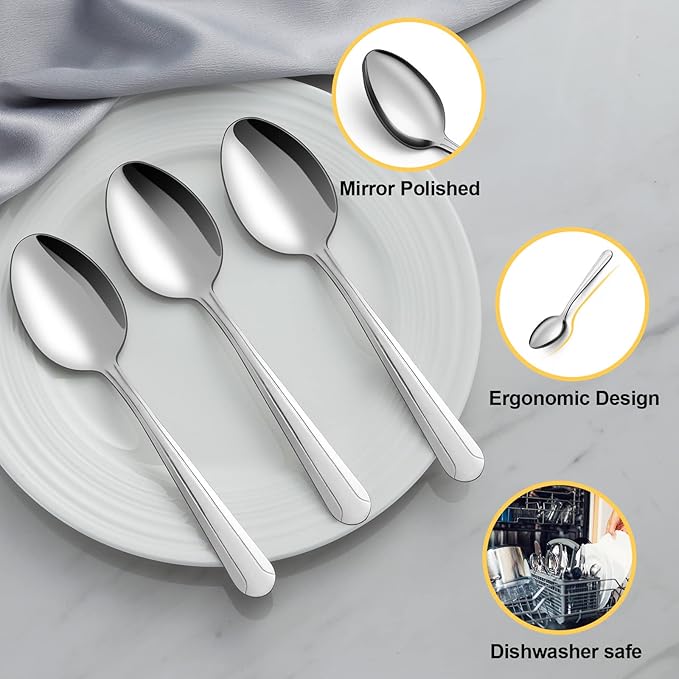 BEWOS 24 Pieces Spoons Set - 7.5 Inchs Spoons Silverware, Stainless Steel Spoon, Dinner Spoon, Dishwasher Safe, Mirror Polished Tablespoons for Home, Restaurant
