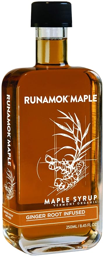 Runamok Ginger Root Infused Maple Syrup - Authentic & Real Vermont Maple Syrup | Gluten Free & Natural Sweetener | Great for Cooking, Tea & Cocktails | 8.45 Fl Oz (250mL)