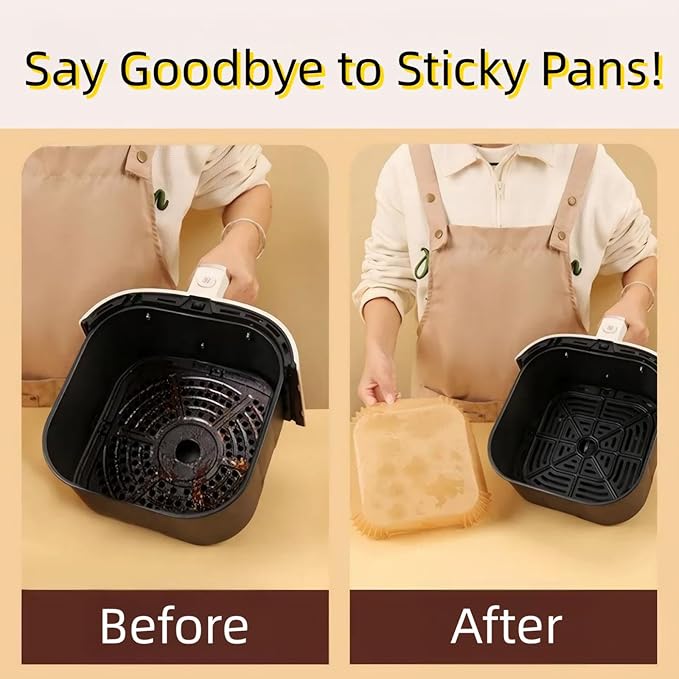 400Pcs 8 Inch Air Fryer Paper Liners Disposable,Square Non-Stick & Oil-Proof Parchment Paper Liners for 5-8 QT Air Fryer,Unbleached Airfryer Liners for Baking,Roasting,and Microwave