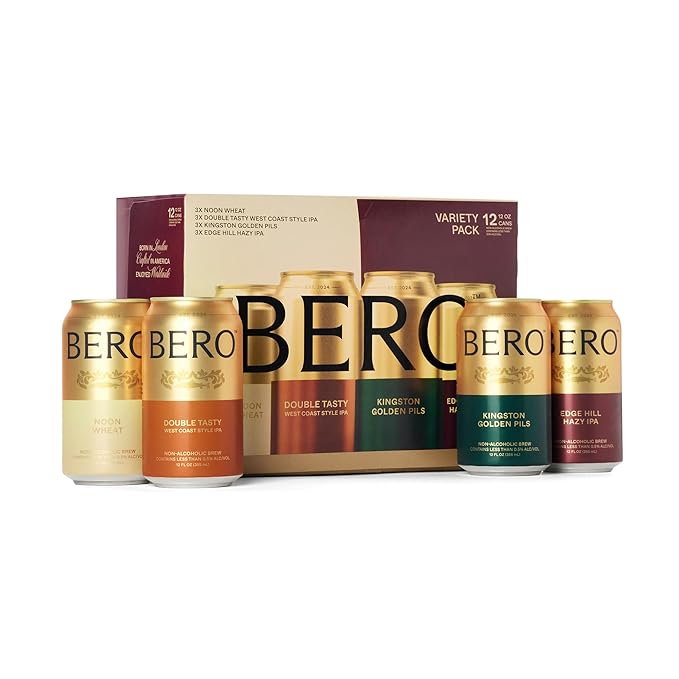 BERO Variety Pack Non-Alcoholic Beer, 12-Pack IPA, Wheat & Pils Craft Brews, NA Beer by Tom Holland, Alcohol-Free Drinks, Bold Flavors, Alcohol Alternative Beverages for Any Occasion