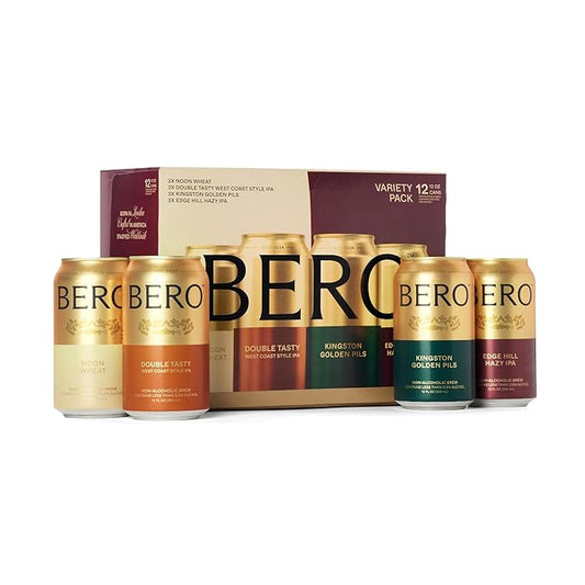 BERO Variety Pack Non-Alcoholic Beer, 12-Pack IPA, Wheat & Pils Craft Brews, NA Beer by Tom Holland, Alcohol-Free Drinks, Bold Flavors, Alcohol Alternative Beverages for Any Occasion