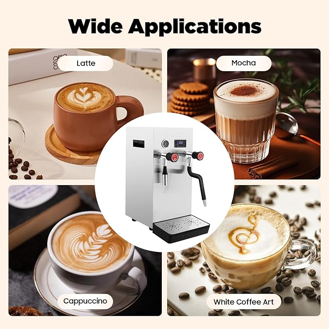 YIYIBYUS Espresso Machine, 110V 8L Commercial Espresso Coffee Milk Foam Maker Stainless Steel Electric Fast Heating Steam Water Boiling Machine with LED Display for Tea Cappuccino Latte Mocha