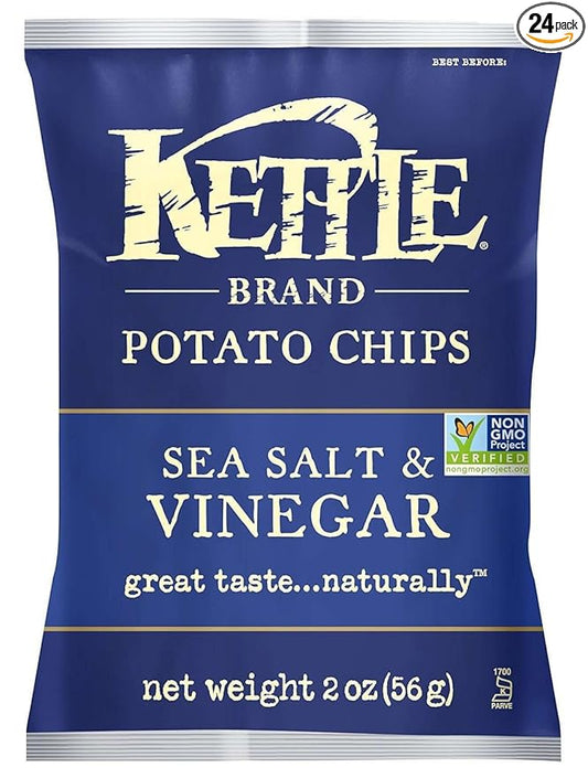 Kettle Brand Potato Chips, Sea Salt & Vinegar Bags, 2 Ounce (Pack of 24)
